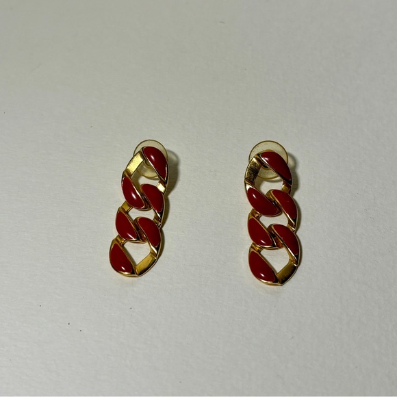 Vintage earrings - gold and red enamel - Picture 2 of 4